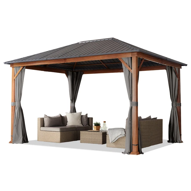 Gartenpavillon 3x4 m Holzoptik Eiche Pavillon Stahldach Hardtop 4 Seitenteile