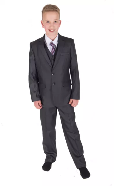 Dark Grey Formal Boy Suit Wedding Page Boy Party Prom 5 Piece Suit 2-12 Years 2