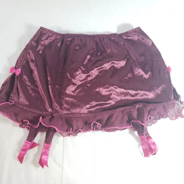 Victoria's Secret Satin Garter Belt Thong Skirt Small Maroon Pink