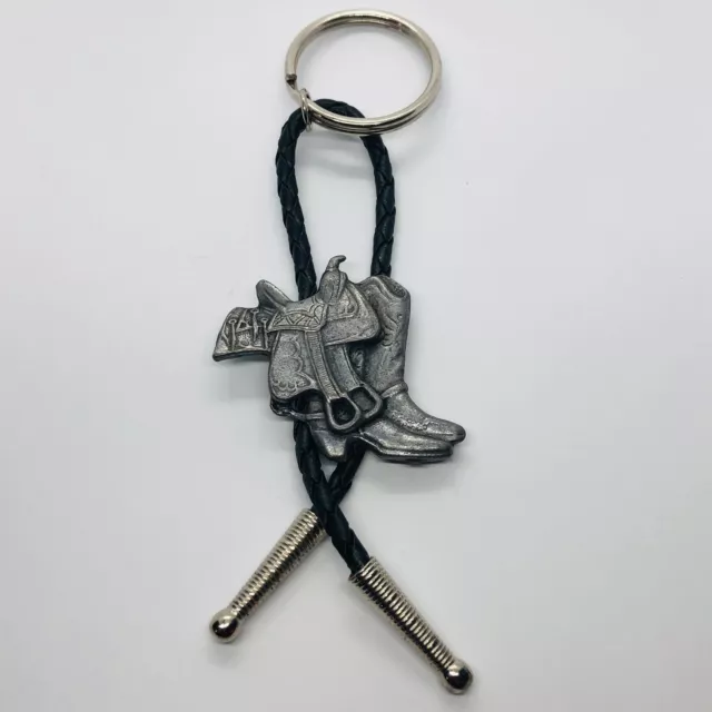 Bolero Tie Style Keychain w/ Pewter Cowboy Boots & Horse Saddle