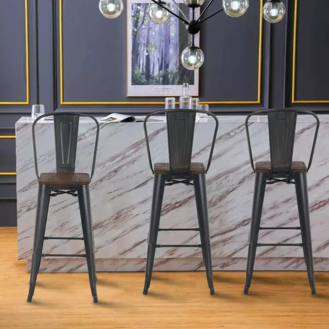 Bar Stools Set of 4 Metal Counter Height Tall Chairs With Backrest Dining Chair 3