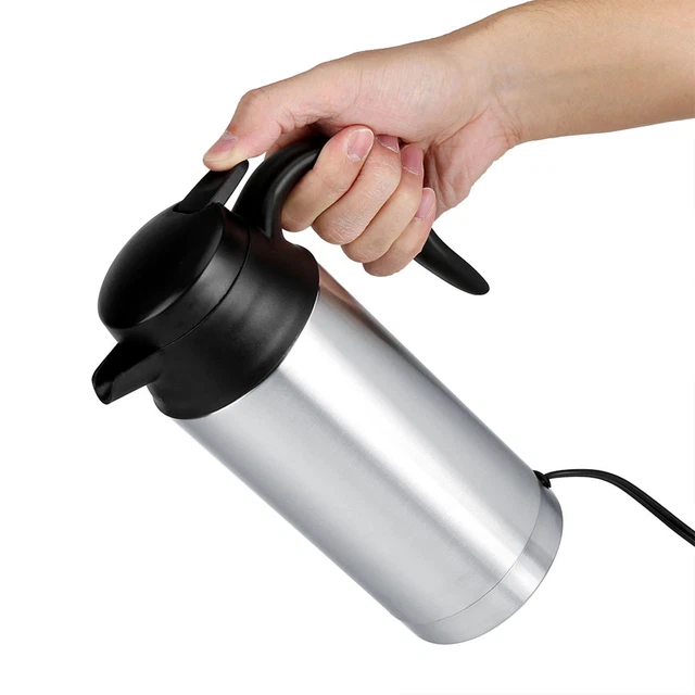 12V 750ml Stainless Steel Electric Car Kettle Heating Cup Coffee Mug Travel HG