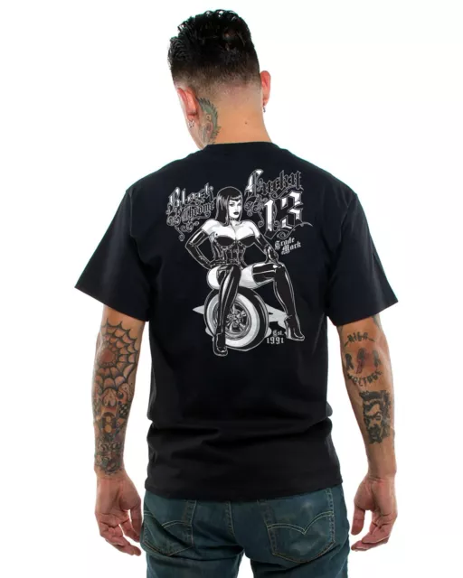 Lucky 13 Natasha Moto Motard Tatouage Noir Chrome Hommes T-Shirt LM1000NS