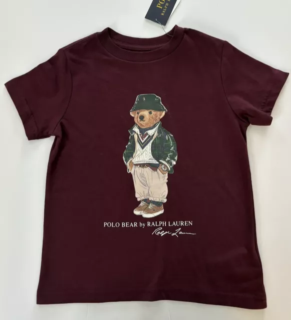 NWT, Boys POLO RALPH LAUREN Burgundy Polo Bear T-Shirt. Size 4T