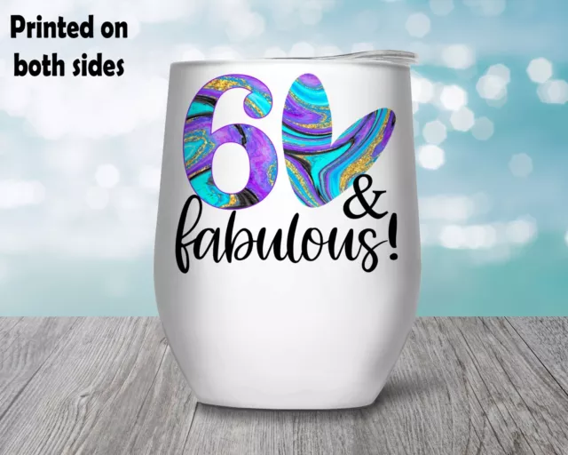 60th Birthday Gift Agate Wine Tumbler Cup Stemless