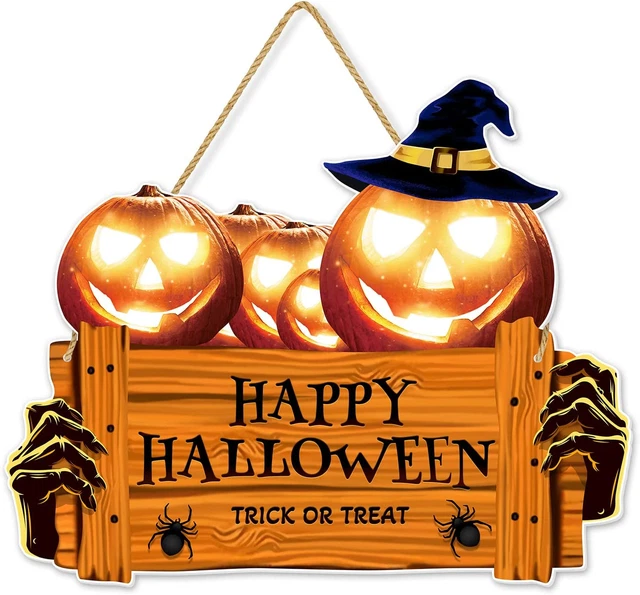 Halloween Pumpkin Hanging Sign Spooky Front Door Welcome Sign Wall Sign Plaque