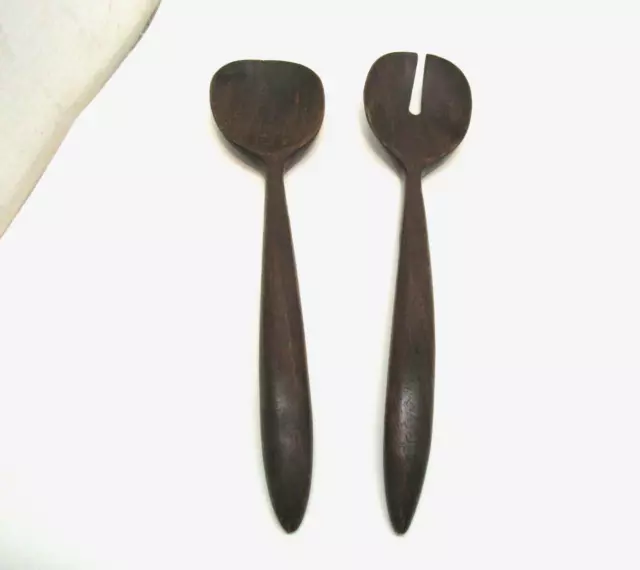 Juego de cucharas para ensalada de madera vintage de 12" de largo utensilios de cocina, juego de porciones