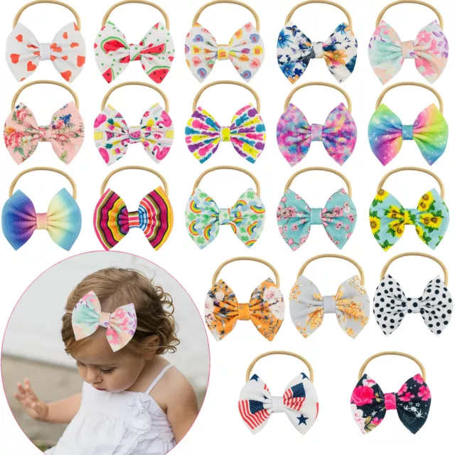 1/2/20X Baby Girls Headband Ribbon Elastic Headdress Kids Newborn Bow Hair Band