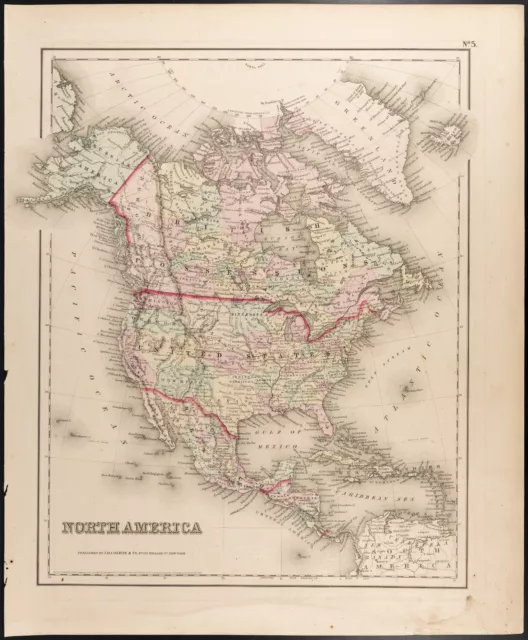 Landkarte Antik [1857, colton] : Amerika Nord. Antik Map Von North America