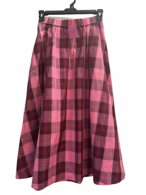 Kate Spade New York Plaid Skirt Pink Size M  Midi MSRP $298   NWT