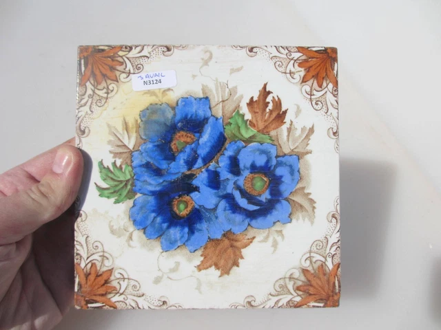 Antique Ceramic Tile Old Vintage Floral Flowers Leaf Art Nouveau Rococo Leaf