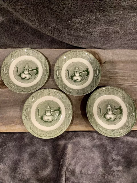 4 Royal China The Old Curiosity Shop Green Bread Dessert Plates Saucers 6 1/4"