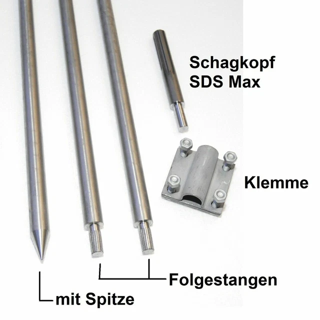 Dehn Tiefenerder Tiefenerder Set 5m, 20mm V4A Edelstahl Mit SDS Max Schlagkopf - Für Erdung, Korrosionsbeständig, Robust Tiefenerder V4a 20 Mm