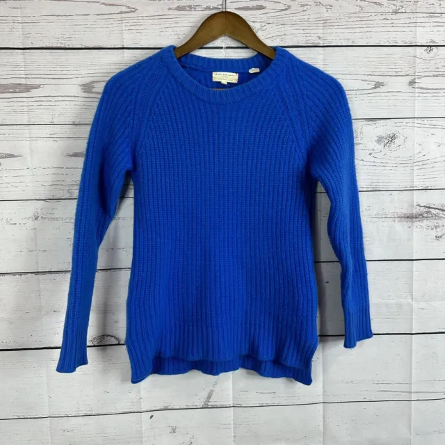 Chinti Parker Sweater Womens Size Medium Blue Cashmere Knit Ribbed Elbow Patch
