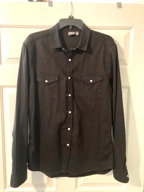 Asos Mens Black Western Style Shirt-Large-White Snap Buttons-Long Sleeve-Nice!
