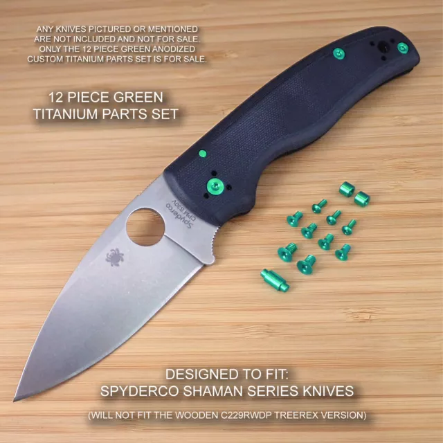 12 pc GREEN Titanium Screw + Pin + Standoff Set for Spyderco Shaman (NO KNIFE)