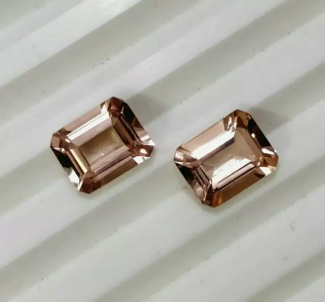 Peach Morganite 8x6 mm Emerald cut Matching Pair Natural Gemstone Flawless Clean 2