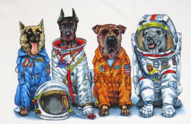 SPACE DOGS--NASA Astronaut Flight Suits Astronomy Science 2 sided T shirt S-3XL+