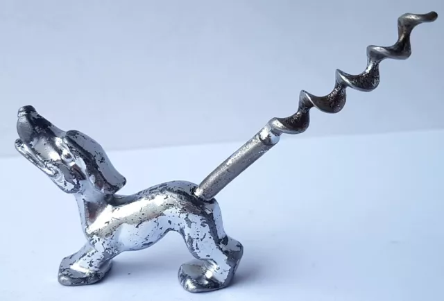 ART DECO Korkenzieher/ Flaschenöffner, Metall versilbert, Hund, um 1920 AL1389