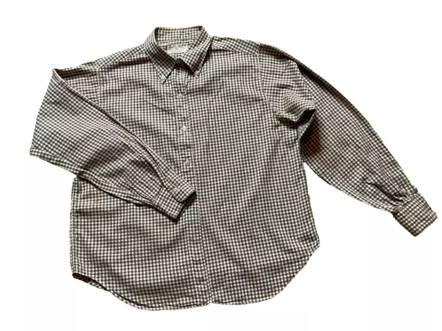 Vintage 50s Jayson Long Sleeve Brown Gingham Dress Shirt Rockabilly S/M 13/14