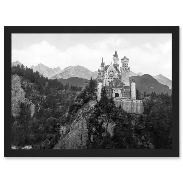 Vintage Photo Neuschwanstein Castle Bavaria Germany A4 Framed Wall Art Print