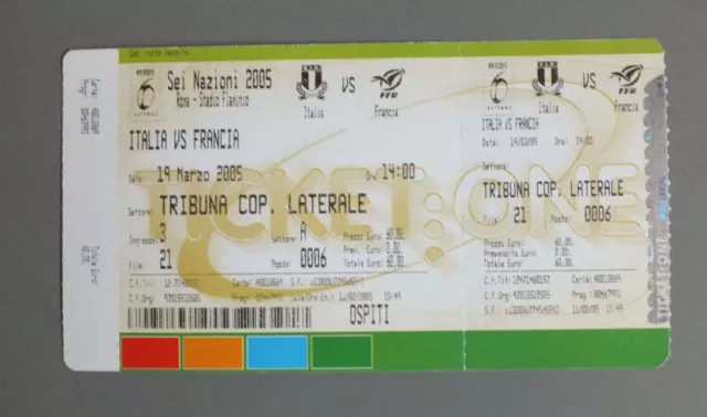 Ticket - Billet De Rugby - France Italie - Six Nations - 19 Mars 2005