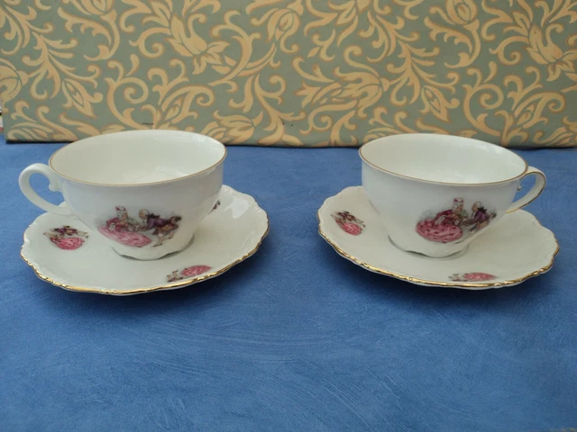 2 GRANDES TASSES à THÉ / DÉJEUNER En PORCELAINE SELTMANN WEIDEN BAVARIA Décor