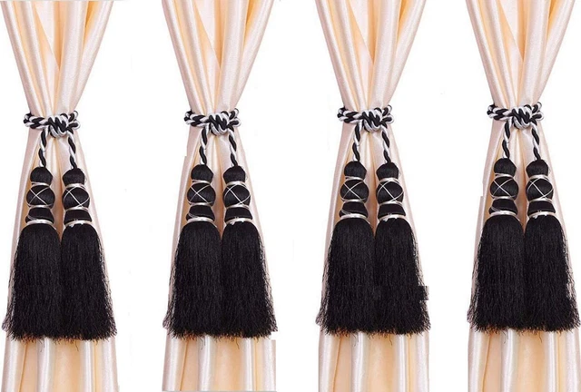 Beautiful Curtain Tassel Tieback color Black for Home Decor Set of 4