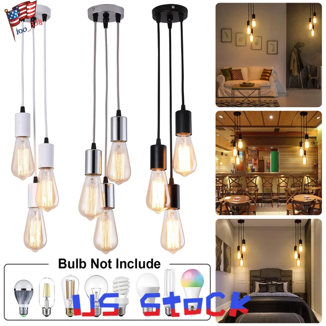3 Light LED Pendant Light E27 Bulb Industrial Retro Ceiling Hanging Lamp Fitting