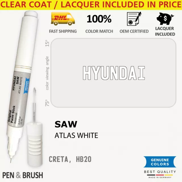 SAW Touch Up Paint for Hyundai White CRETA HB20 ATLAS WHITE Pen Stick Scratch Ch