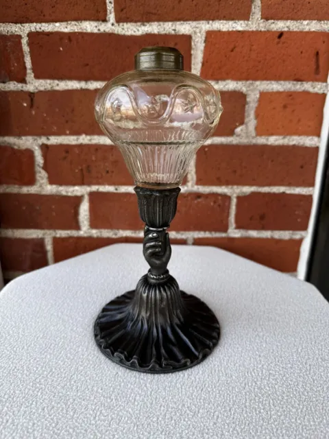 RARE 1860 Hand & Star Entwined Glass Font Kerosene Oil Lamp For #1 Oil Burner
