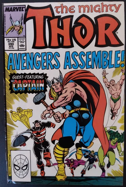 Mighty Thor Vol. 1 #390 1st time Cap lifts Thor's hammer Marvel Comics 1988 9