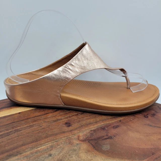 FitFlop Banda Sandals Women's 10 Pink Rose Gold Leather Comfort Wedge Thong
