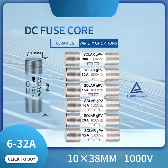 Inserto fusibile per applicazioni fotovoltaiche 10x38mm 1000V DC 12A/16A/32A