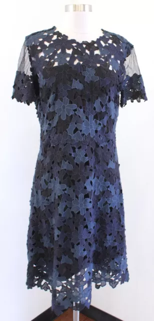 Elie Tahari Ophelia Navy Blue Black Mesh Floral Lace Sheath Dress Size 10