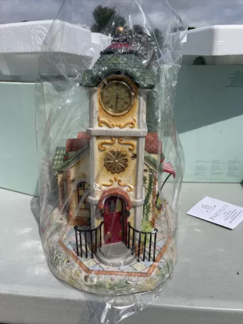 Partylite Ole World Village The Clocktower Candle Holder P7887 w/ Flower Cart