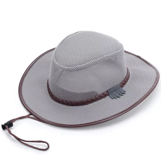 Uomo Cowboy Rete Cappello da Sole Jazz Fedora Western Largo Tesa Panama Spiaggia