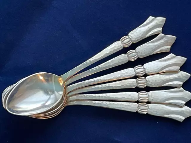 6 Silver-plate Swedish Demitasse Spoons Hammered Prima NS Simple & Elegant Mint