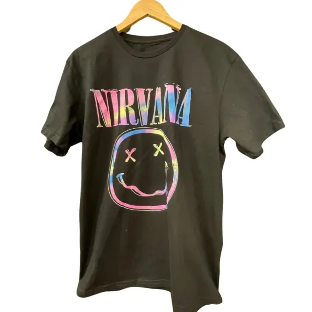 Nirvana Official Licenced Product Happy Face T-Shirt Black Sizes S - 4Xl