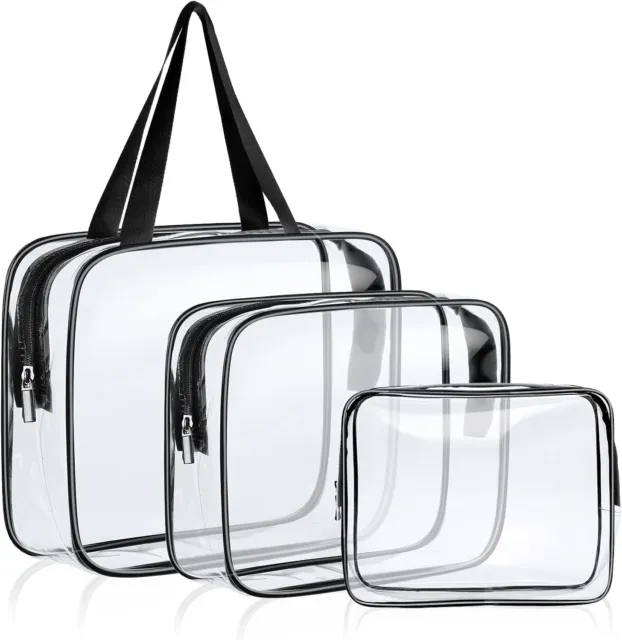 Clear Toiletries Bag, 3 Pack PVC Waterproof Toiletries Carry Pouch, TSA Approved