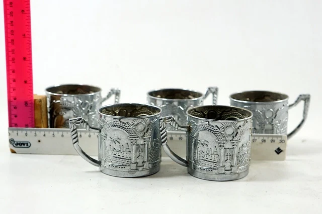 Fontaine à Vin Kiddouch Plaqué Argent Avec 8 Gobelets - Motif Jérusalem, Judaica, Shabbat