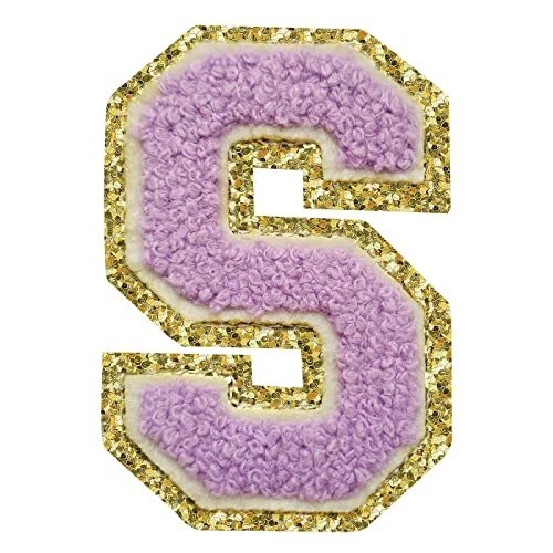 3Pcs Letter Patches Varsity Glitters ChenilleSPRT Iron on Purple Letter Patch...