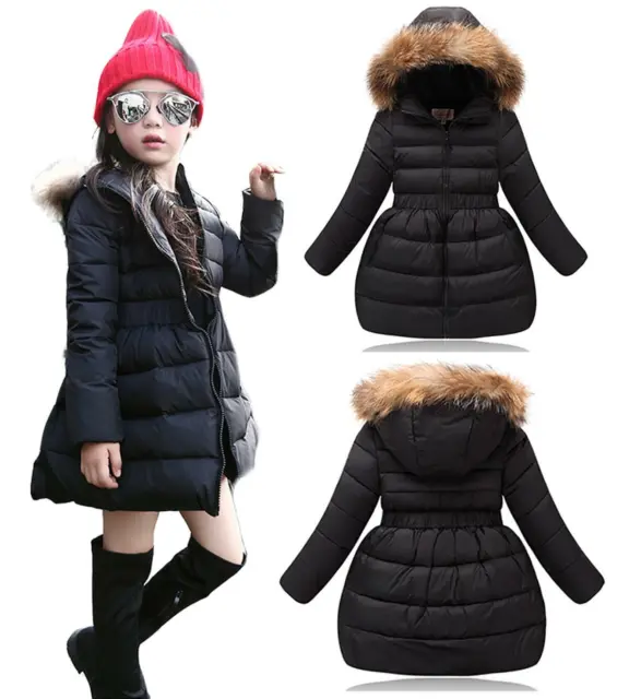 Girl Winter Umbrella Coat Fur Hoodie Zip Down Windbreak Padded Jacket (Kids)