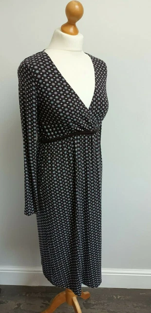 JoJo Maman Bebe nursing/maternity DRESS size 8 stretch plum polka-dot flowers