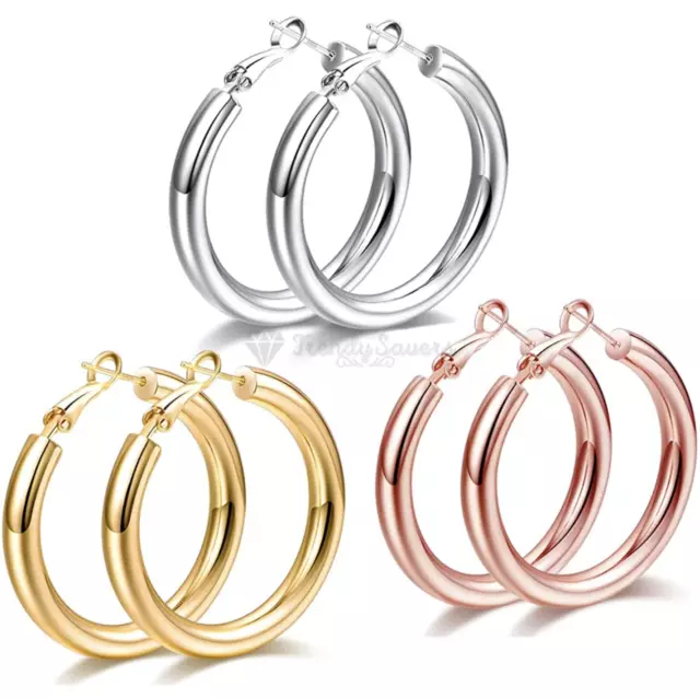 Big Thick Chunky 18ct Gold Plated Sterling Silver Hoop Dangle Earrings 30-50MM