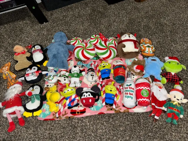 Christmas Dog Toy Lot Of 28 With Blanket