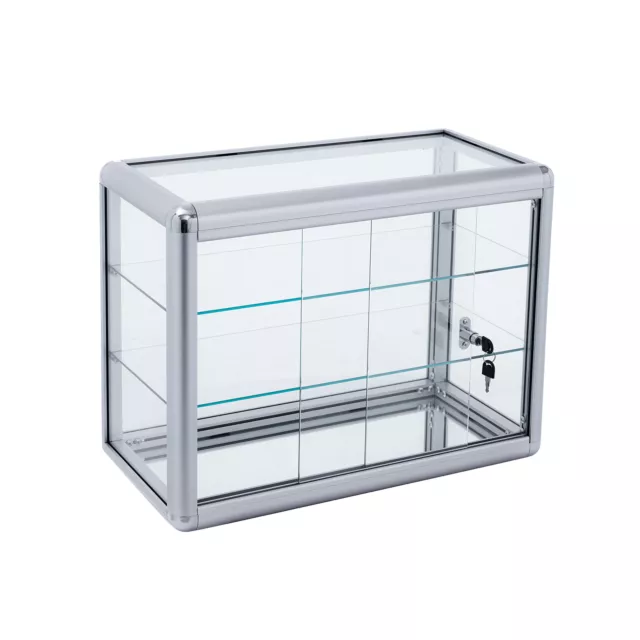 3 Tier Aluminum Framing Glass Counter Top Display Showcase w/Sliding Glass&Lock