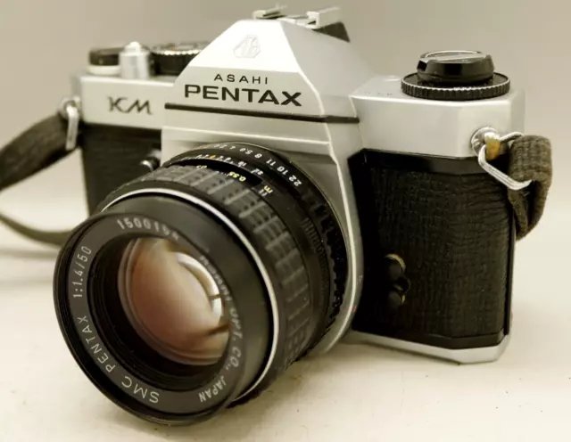 PENTAX CAMERA LENS 50mm F1.4 PRIME LENS & KM BODY ASAHI 35MM SLR FILM VINTAGE