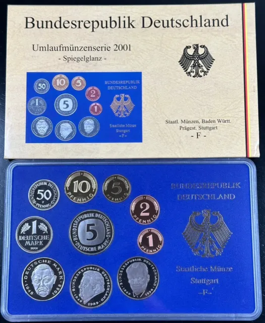 Kursmünzensatz 2001 F - DM - Deutschland Kursmünzen - KMS - pp - spiegelglanz