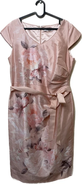 Abito Jacques Vert rosa floreale madre della sposa arricciato cintura cambio taglia 14